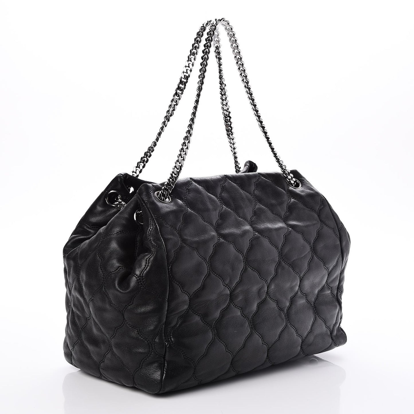 Lambskin Cells Accordion Tote Black