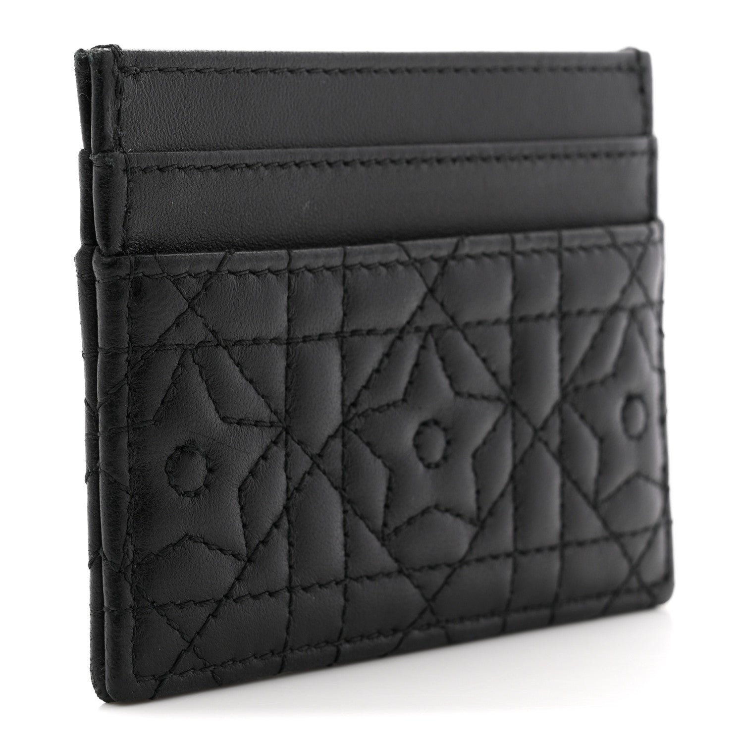 Christian Dior Lambskin Pearl Star Cannage Dior Card Holder Black