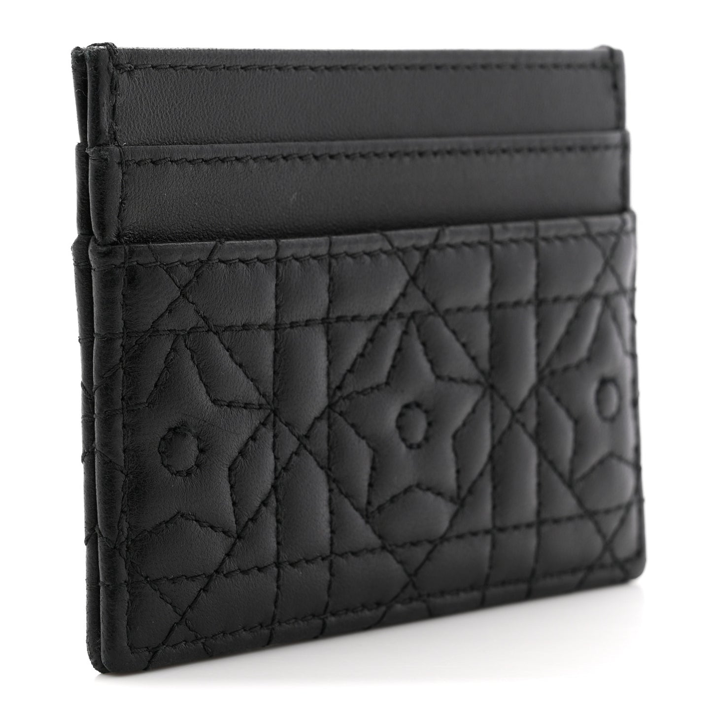 Lambskin Pearl Star Cannage Dior Card Holder Black