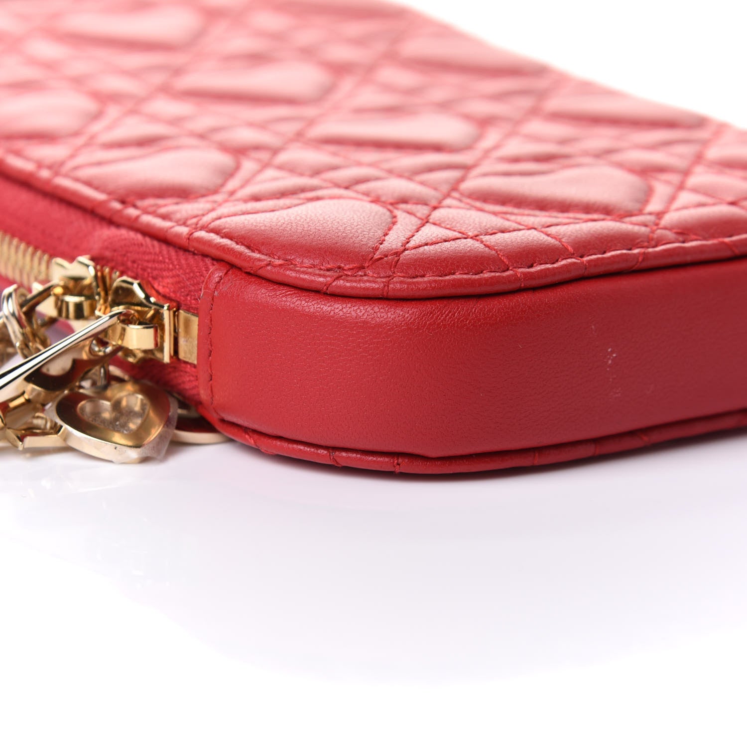 Christian Dior Lambskin Cannage Dioramour Lady Dior Phone Holder Bright Red 10 of 11