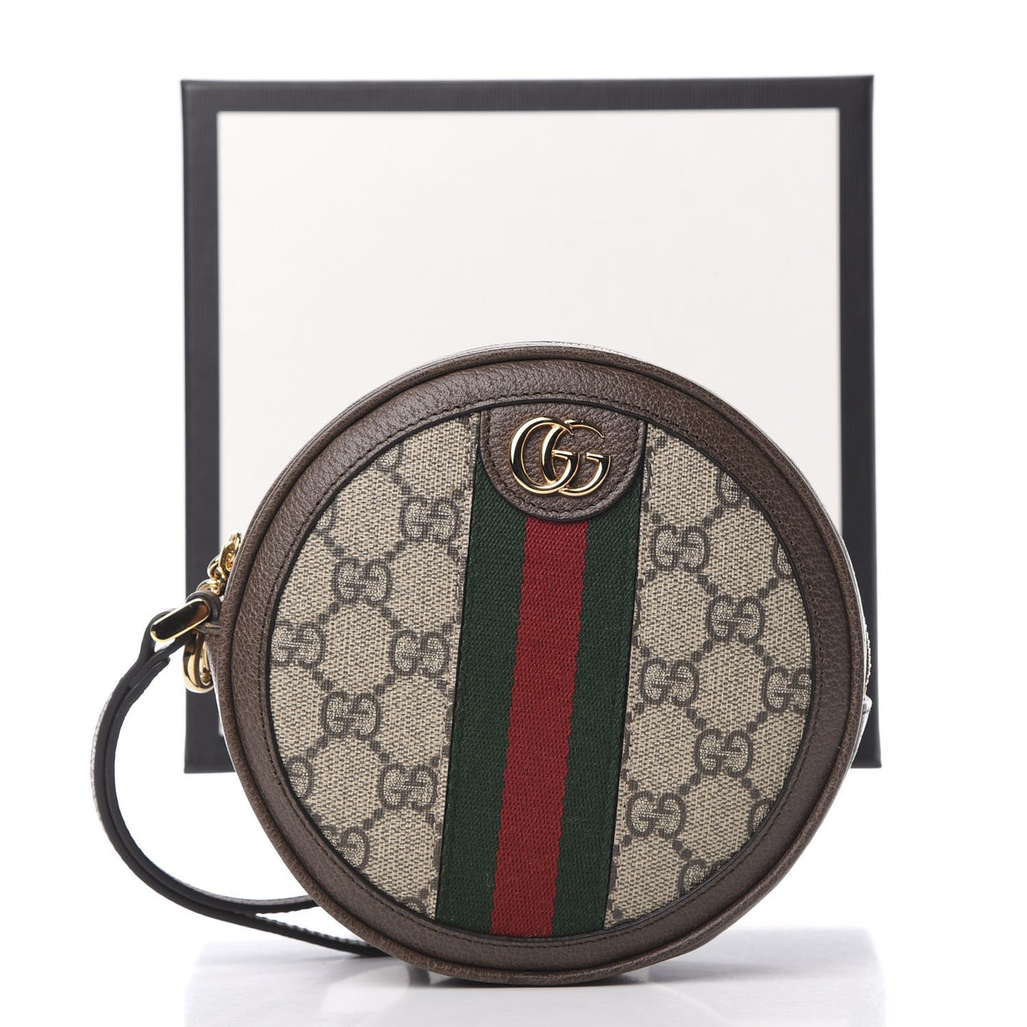 GG Supreme Monogram Web Ophidia Circle Wristlet Beige New Acero
