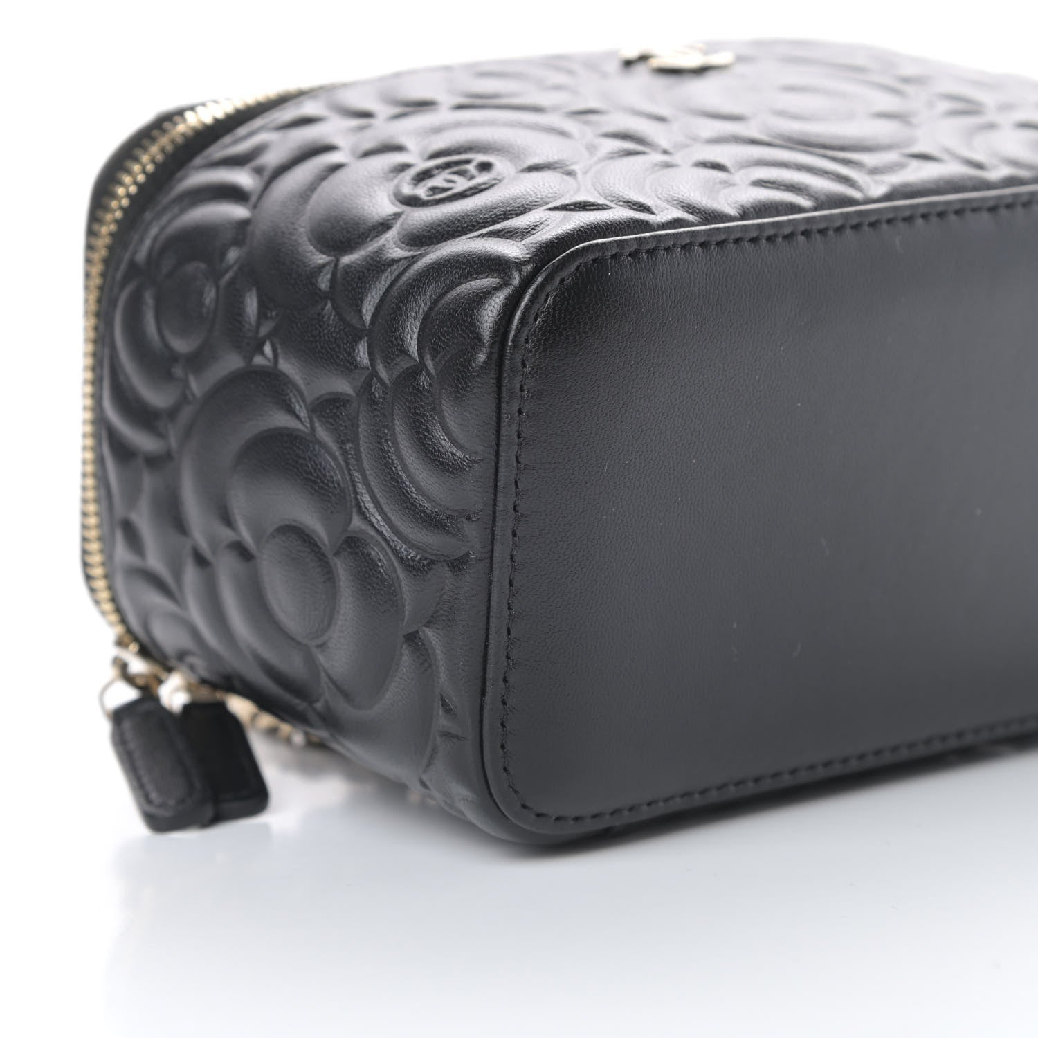 Chanel Lambskin Camellia Embossed Small Vanity Case With Chain Black 9 of 13