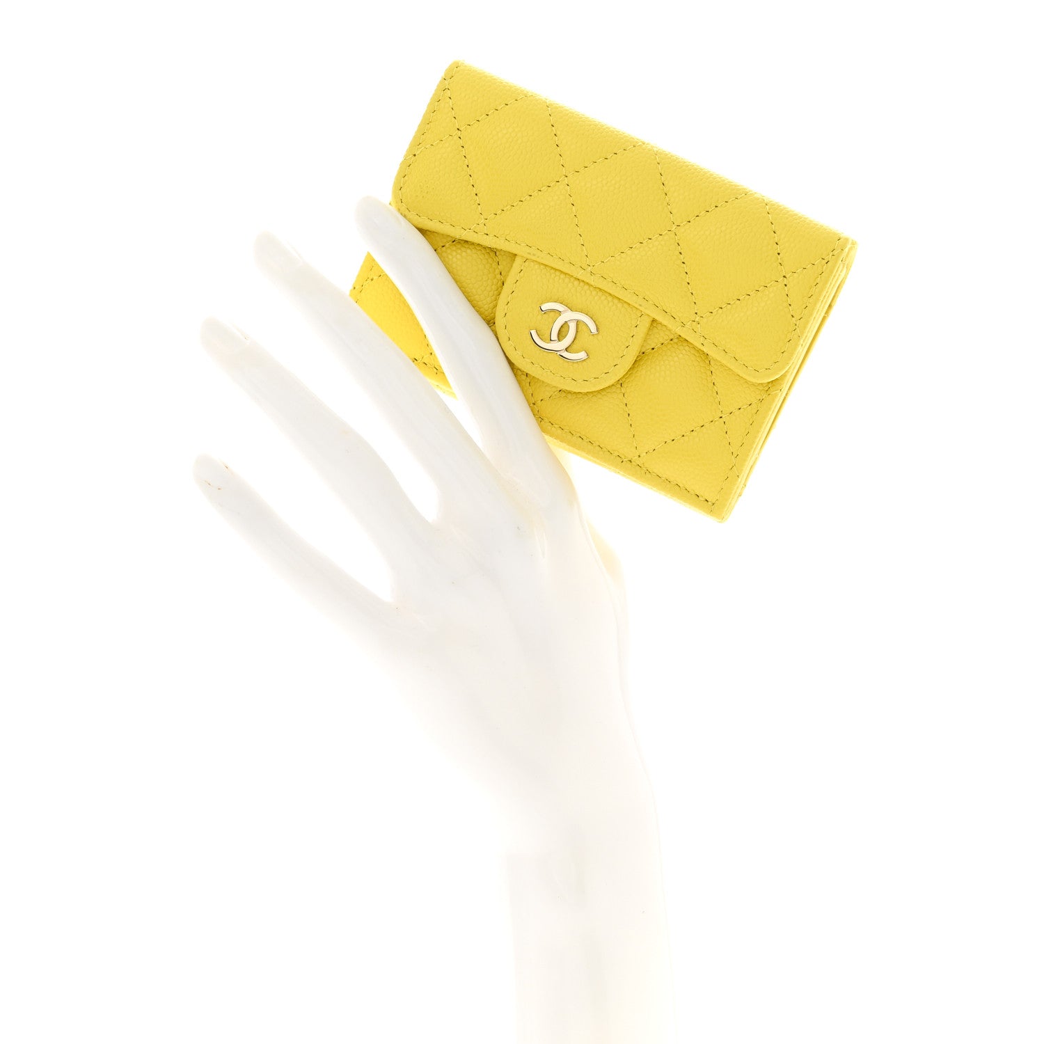 Chanel Caviar Quilted Double Flap Wallet Yellow 2 of 11