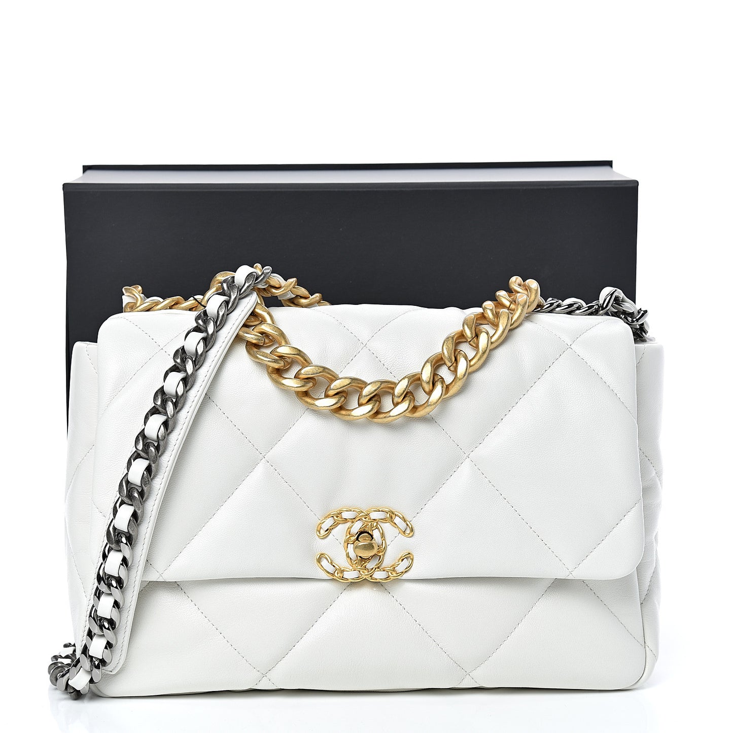 Goatskin Quilted Large 19 Flap White
