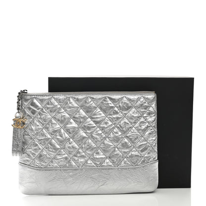 Chanel Metallic Crumpled Calfskin Quilted Medium Gabrielle Cosmetic Case Silver 9 of 9