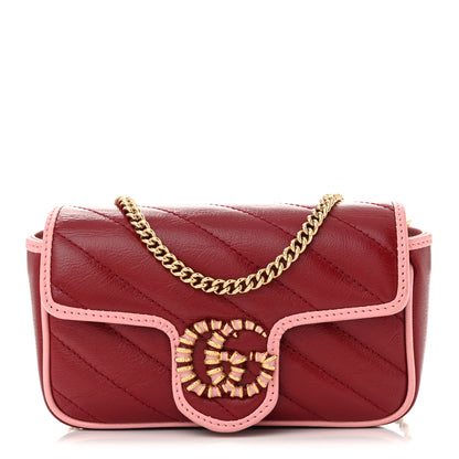 Gucci Azalea Calfskin Enamel Matelasse Diagonal Super Mini Torchon GG Marmont Shoulder Bag New Cherry Red Wild Rose 1 of 11