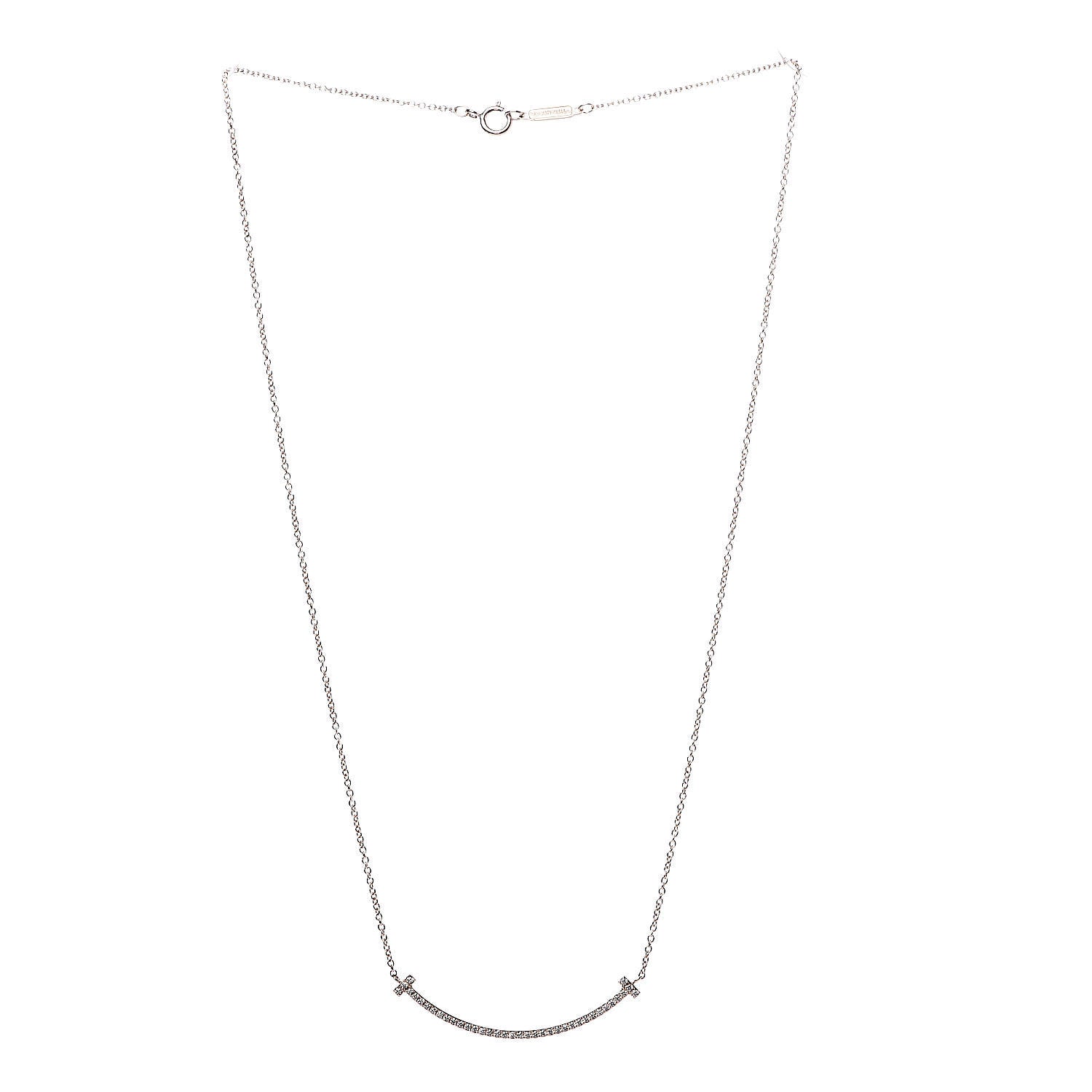 Tiffany 18K Rose Gold Diamond Small T Smile Pendant Necklace 3 of 8