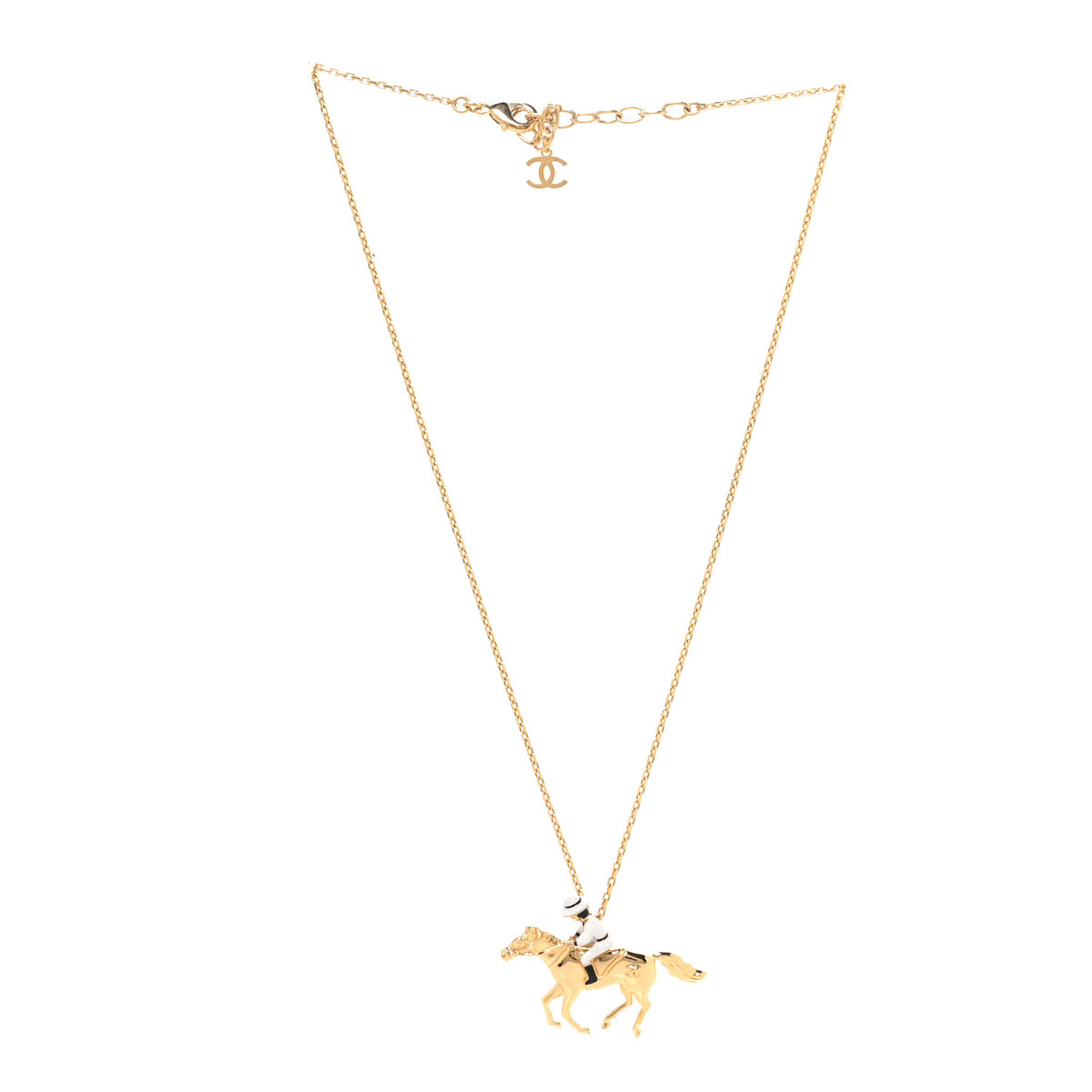 Chanel Metal Enamel Lunar New Year Horse CC Necklace Gold 3 of 5