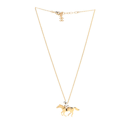 Chanel Metal Enamel Lunar New Year Horse CC Necklace Gold 3 of 5