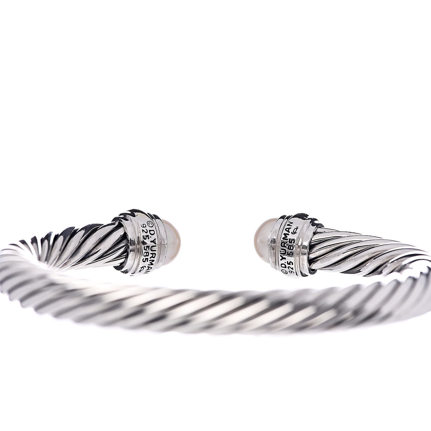 Sterling Silver 14K Yellow Gold Pearl 7mm Cable Classics Bracelet