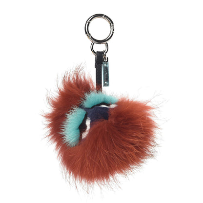 Fendi Fox Mink Rabbit Fur Vitello Dolce Blueminous Monster Bag Bug Charm Rust Turquoise 1 of 4
