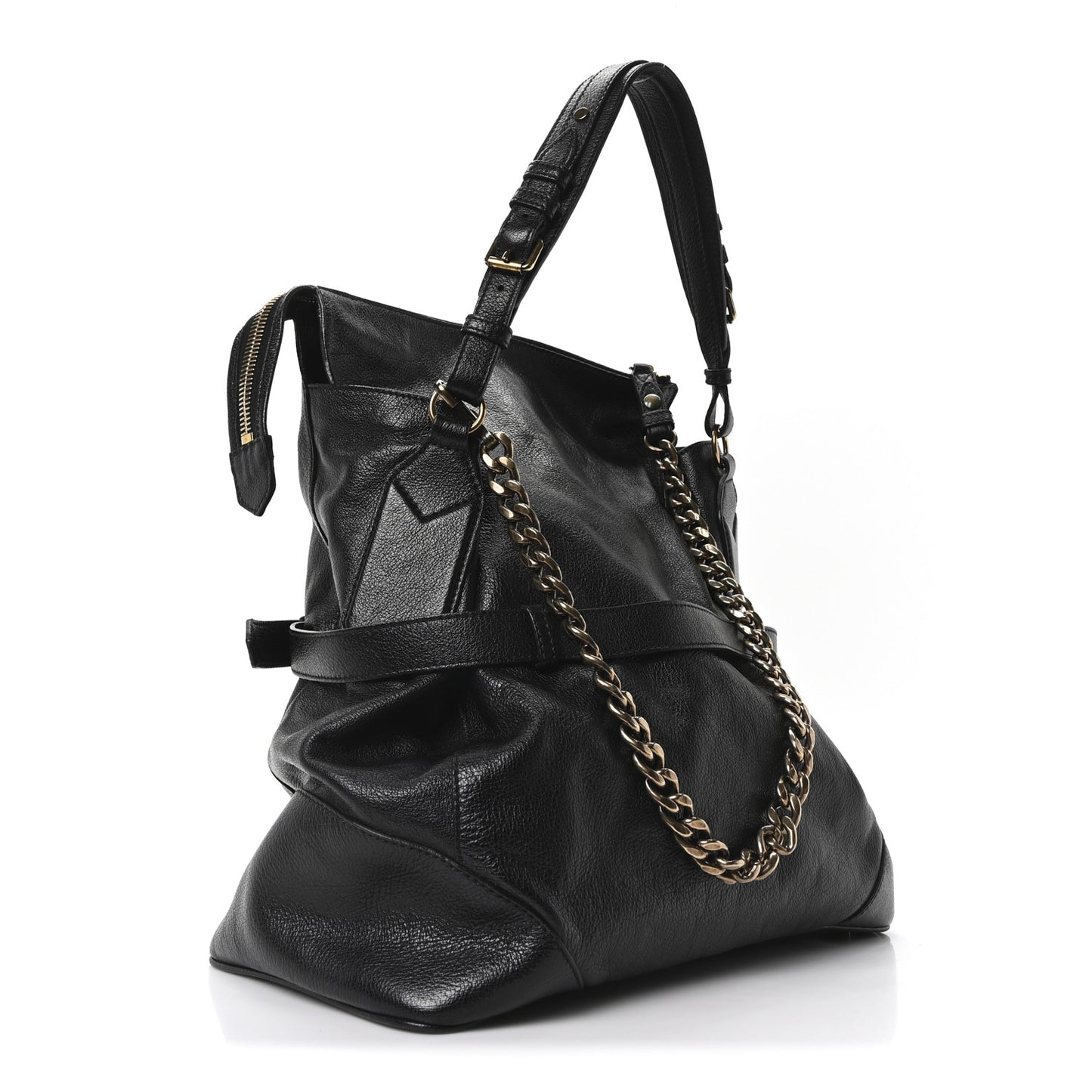 Grainy Calfskin Larsen Shoulder Bag Black