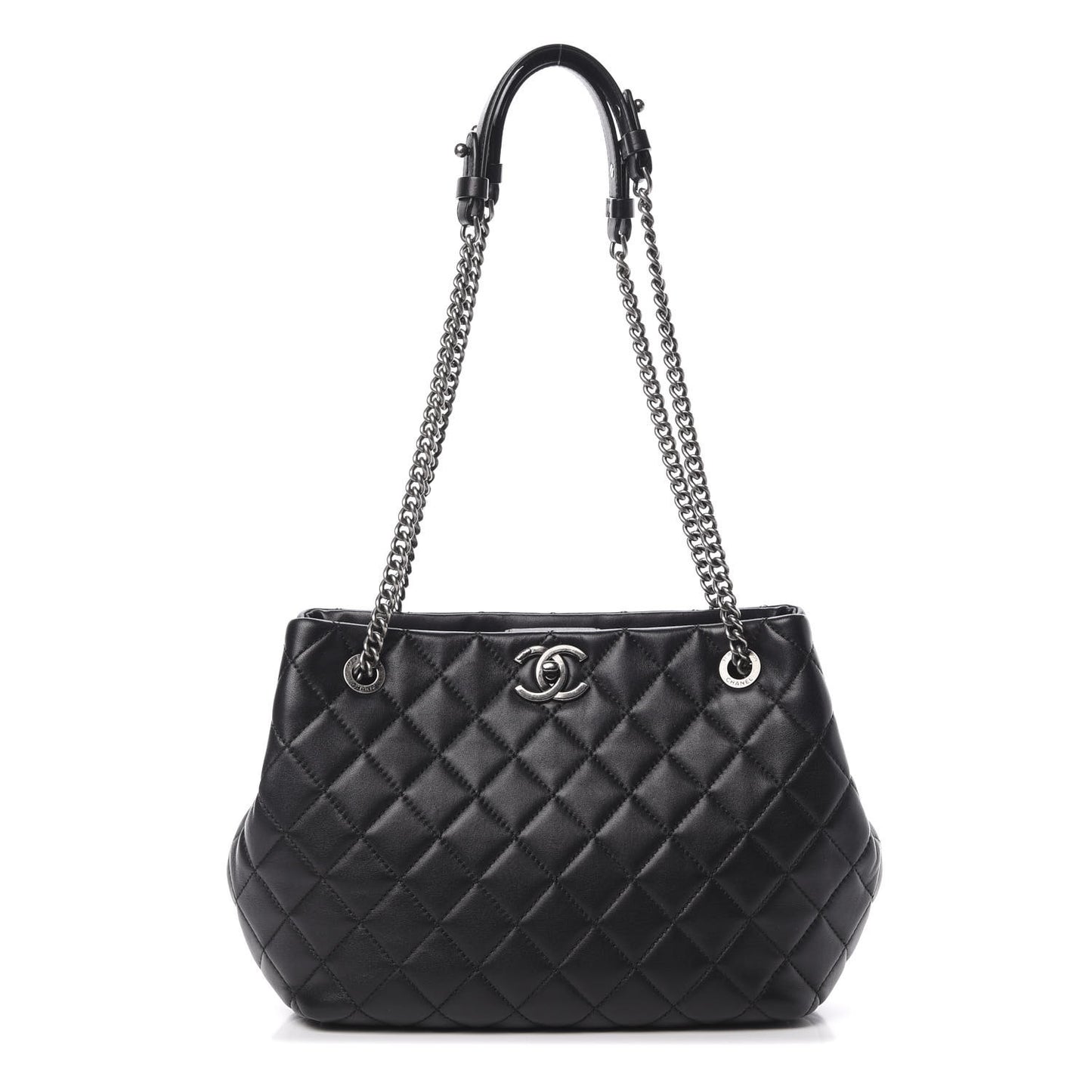 Lambskin Quilted Accordion Tote Black