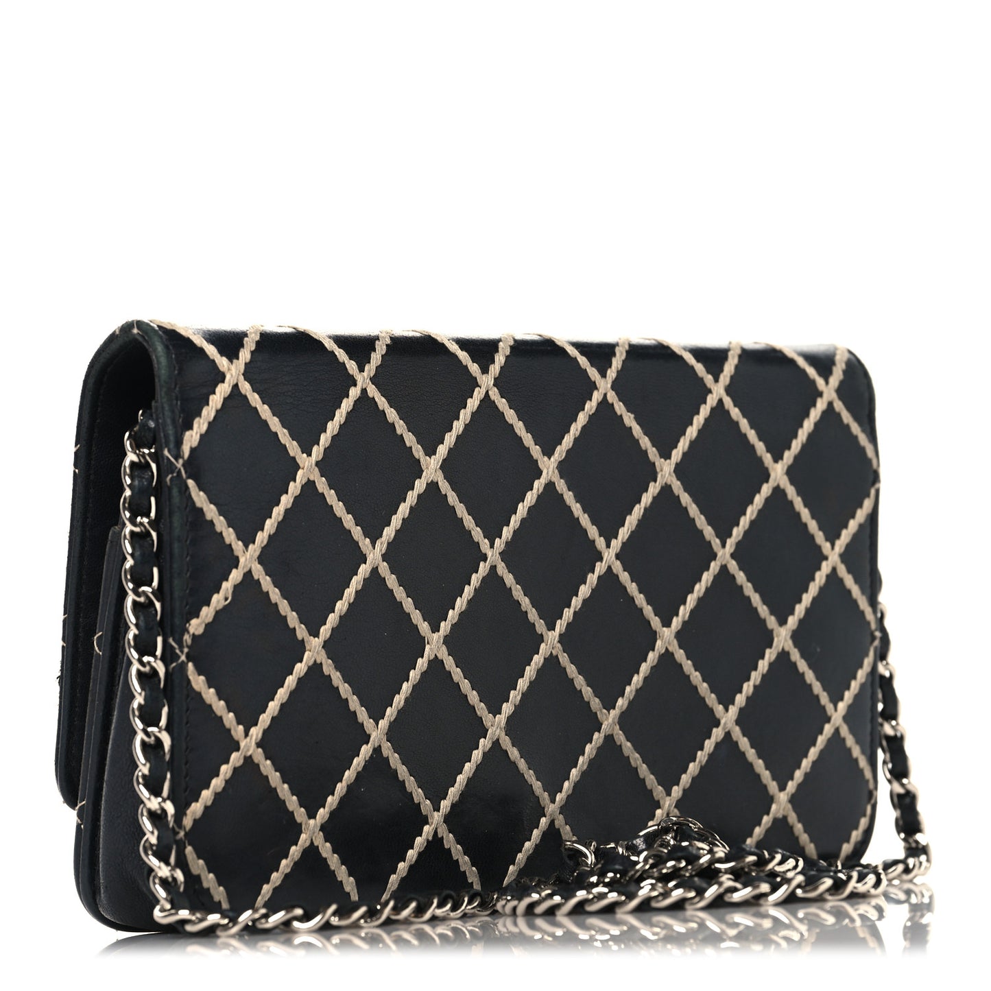Calfskin Diamond Stitch Wallet On Chain WOC Black