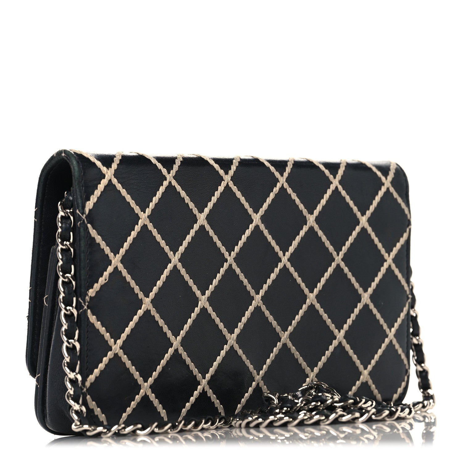 Chanel Calfskin Diamond Stitch Wallet On Chain WOC Black 3 of 11