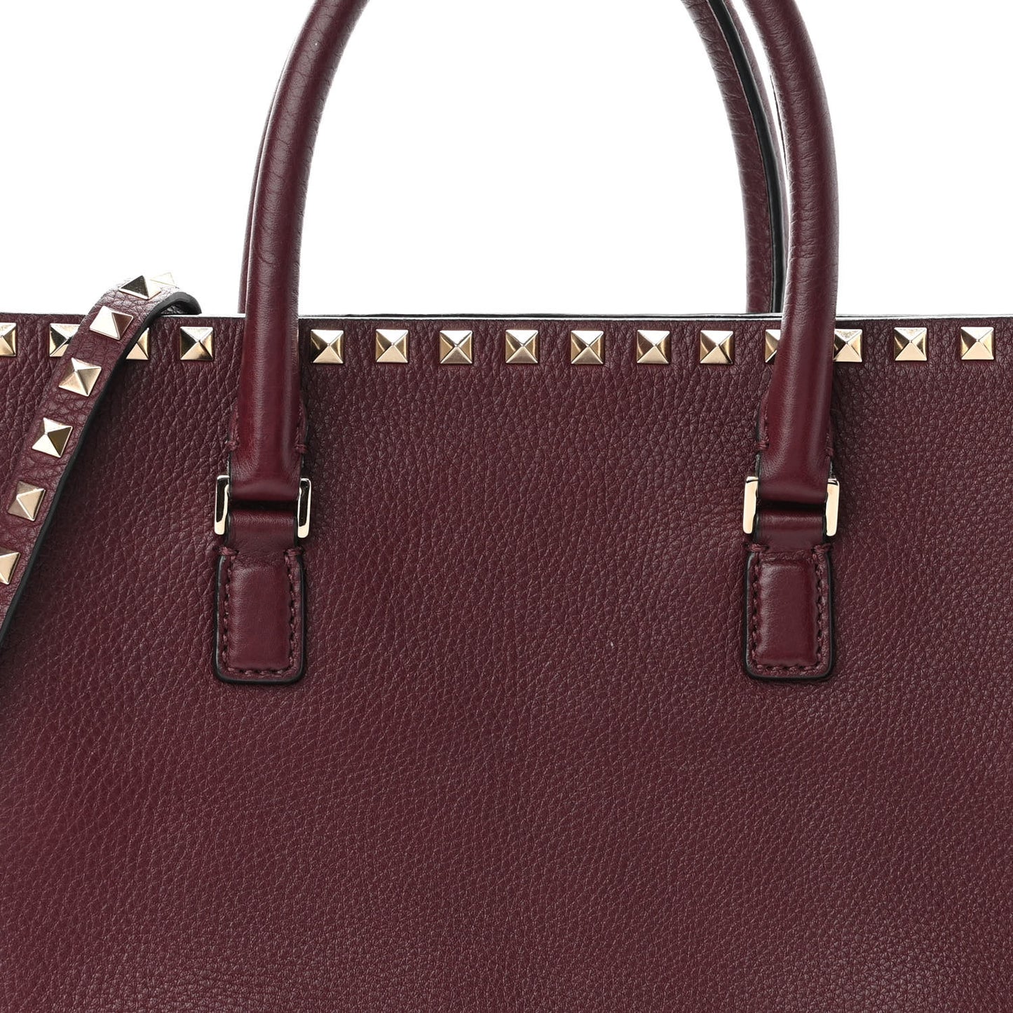 Grained Calfskin Medium Rockstud Double Handle Horizontal Tote Rubin