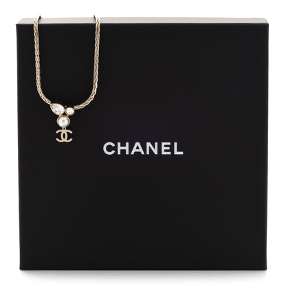 Chanel Pearl Crystal CC Teardrop Braided Necklace Gold 6 of 6