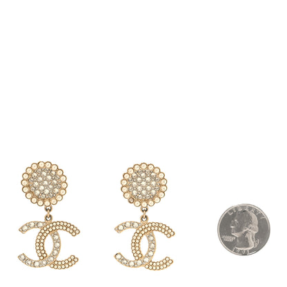 Chanel Crystal Pearl CC Drop Round Earrings Gold 2 of 6