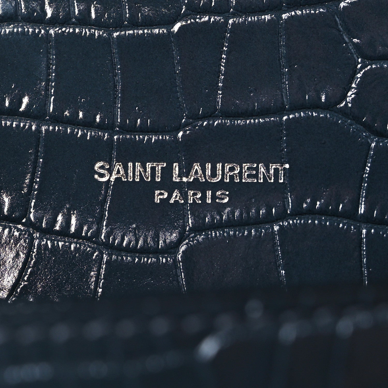 Saint Laurent Calfskin Crocodile Embossed Small Classic Monogram Kate Tassel Satchel Navy 7 of 10