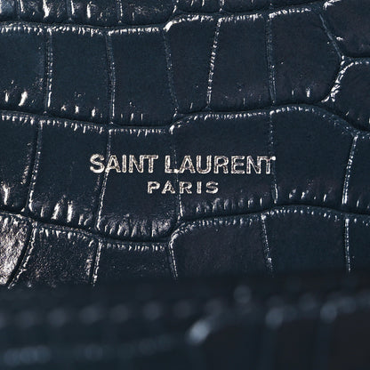 Saint Laurent Calfskin Crocodile Embossed Small Classic Monogram Kate Tassel Satchel Navy 7 of 10