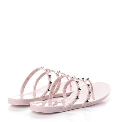 Valentino Garavani PVC Jelly Rockstud Caged Flat Thong Sandals 40 Water Rose 4 of 7