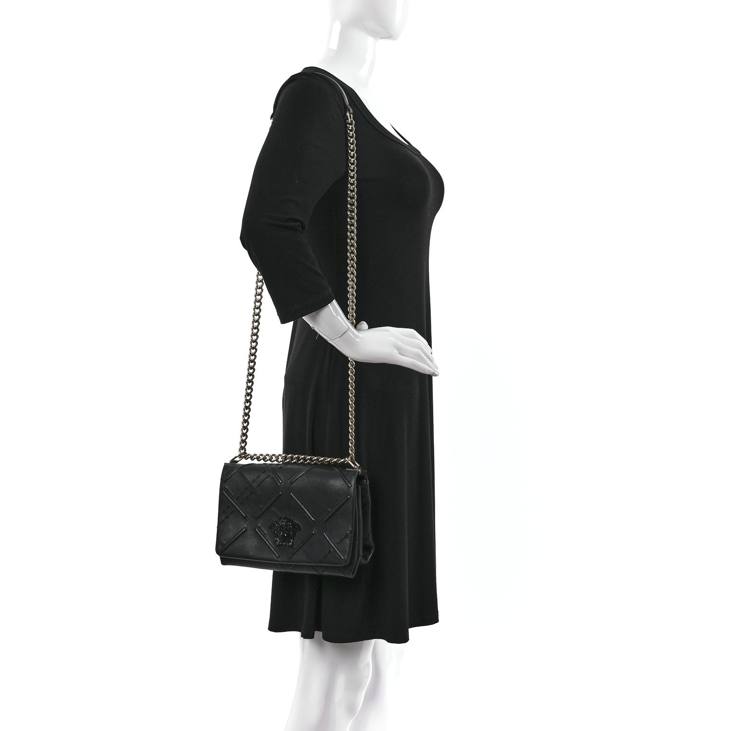 Versace Nappa Palazzo Quilted Shoulder Bag Black 2 of 8