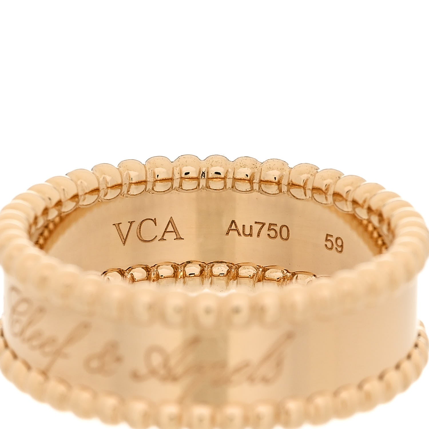 Van Cleef & Arpels 18K Yellow Gold Perlee Signature Ring 59 8.75