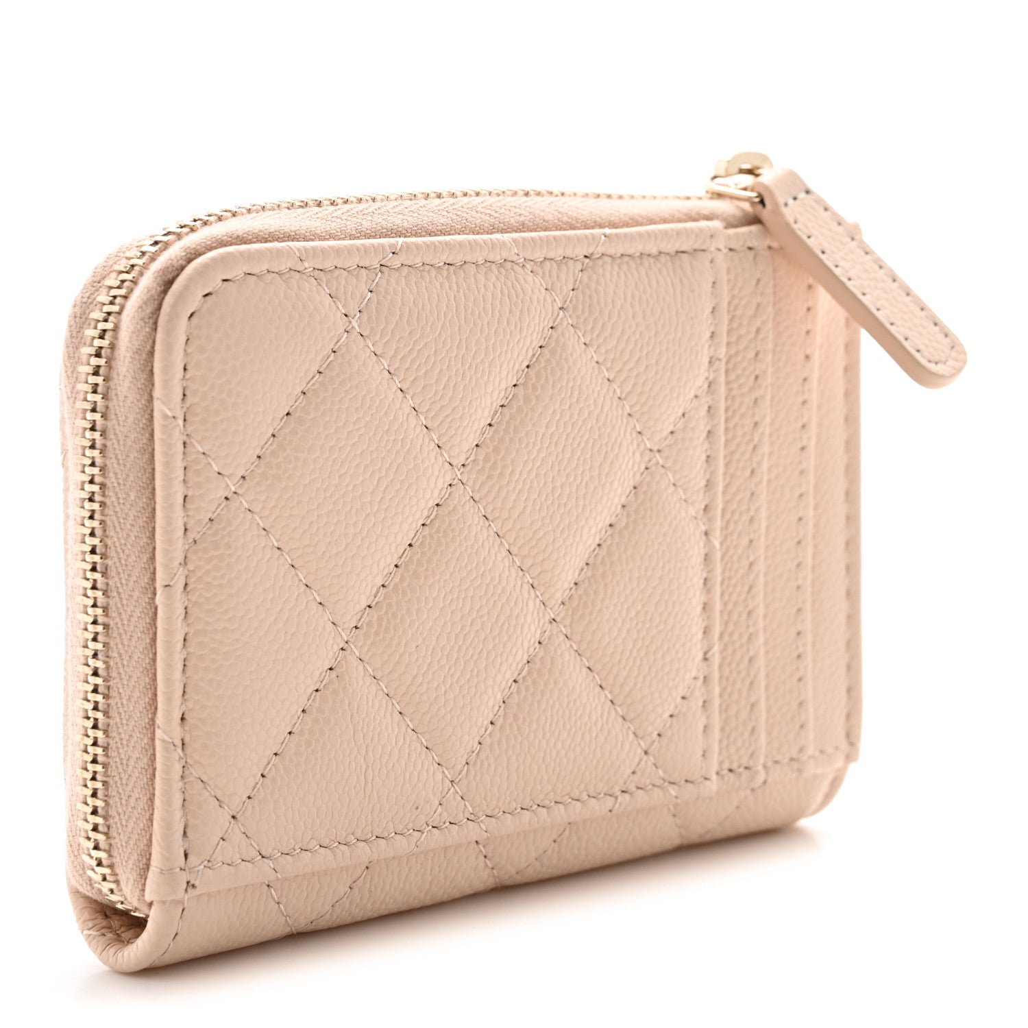 Chanel Caviar Quilted CC Zip Around Card Holder Beige 3 of 8