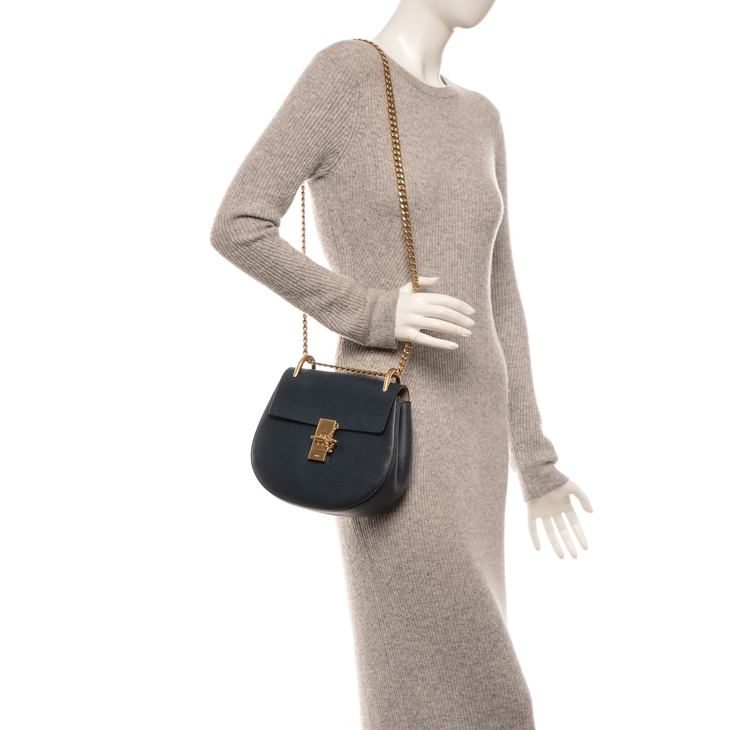 Chloe Grained Lambskin Drew Shoulder Bag Denim Blue 2 of 6