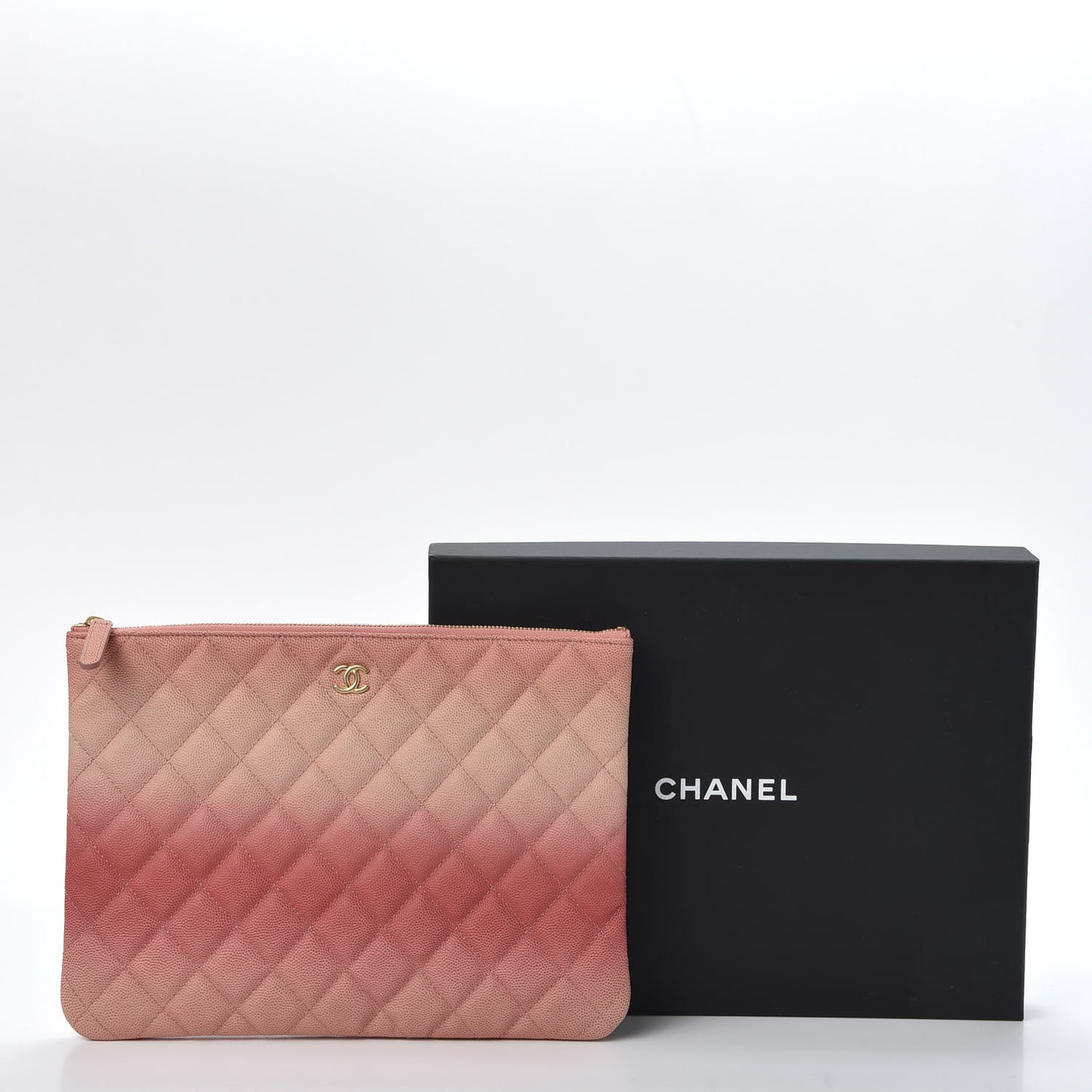 Caviar Quilted Ombre Medium Cosmetic Case Coral