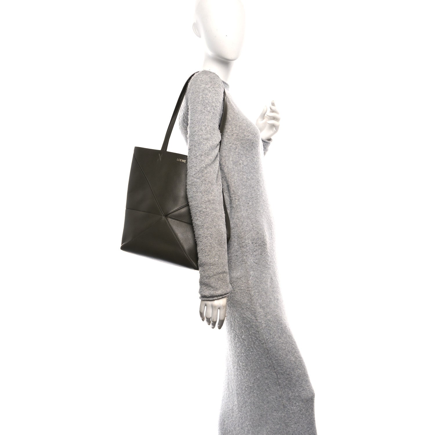 Loewe Shiny Calfskin Medium Puzzle Fold Tote Dark Khaki Green 2 of 10