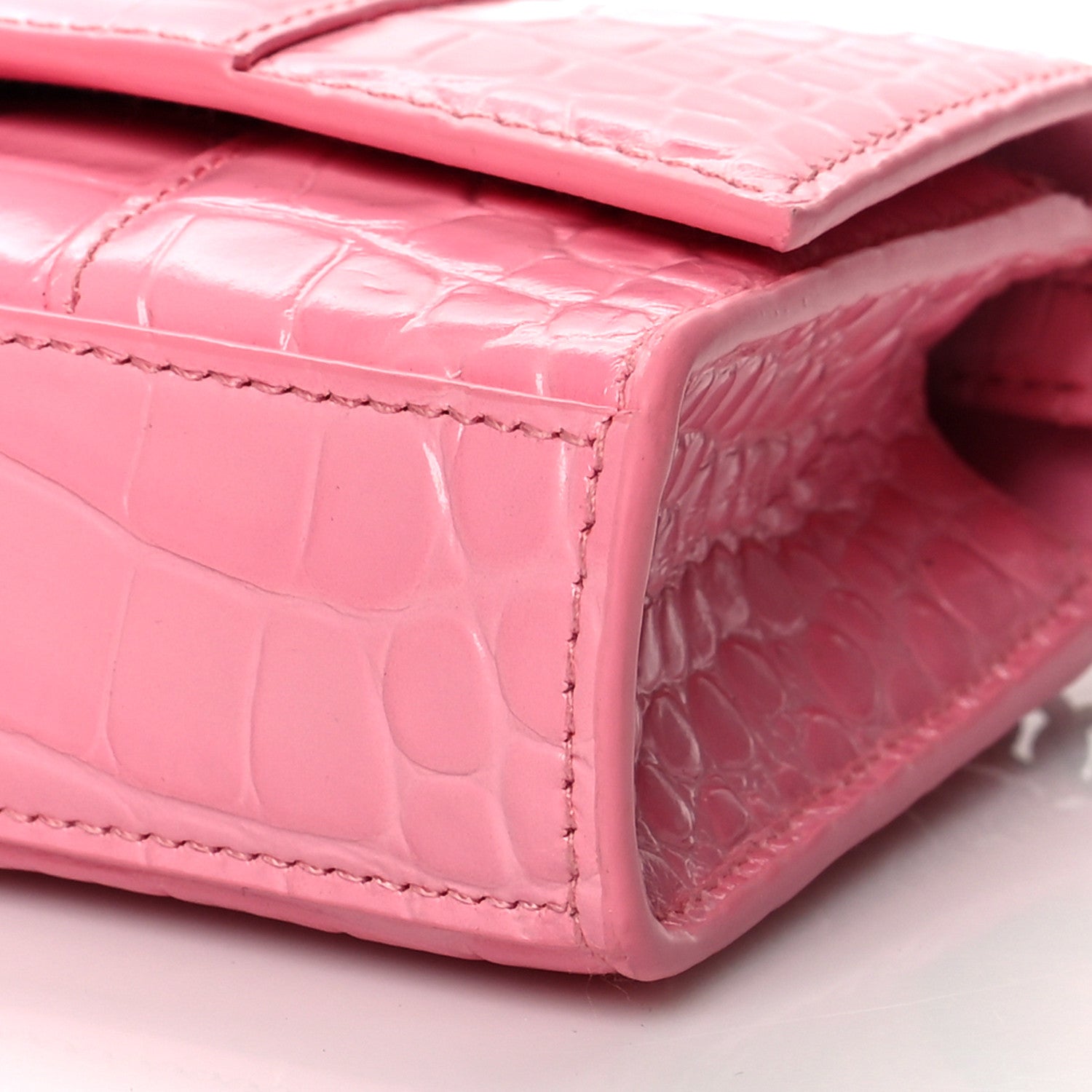 Balenciaga Shiny Calfskin Crocodile Embossed Hourglass Chain Bag Sweet Pink 9 of 12