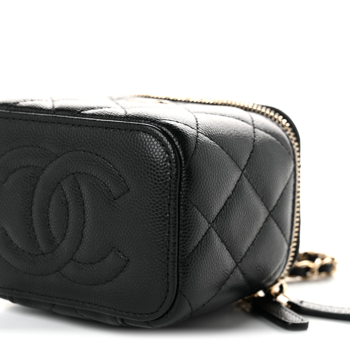 Caviar Quilted Mini Vanity Case With Chain Black