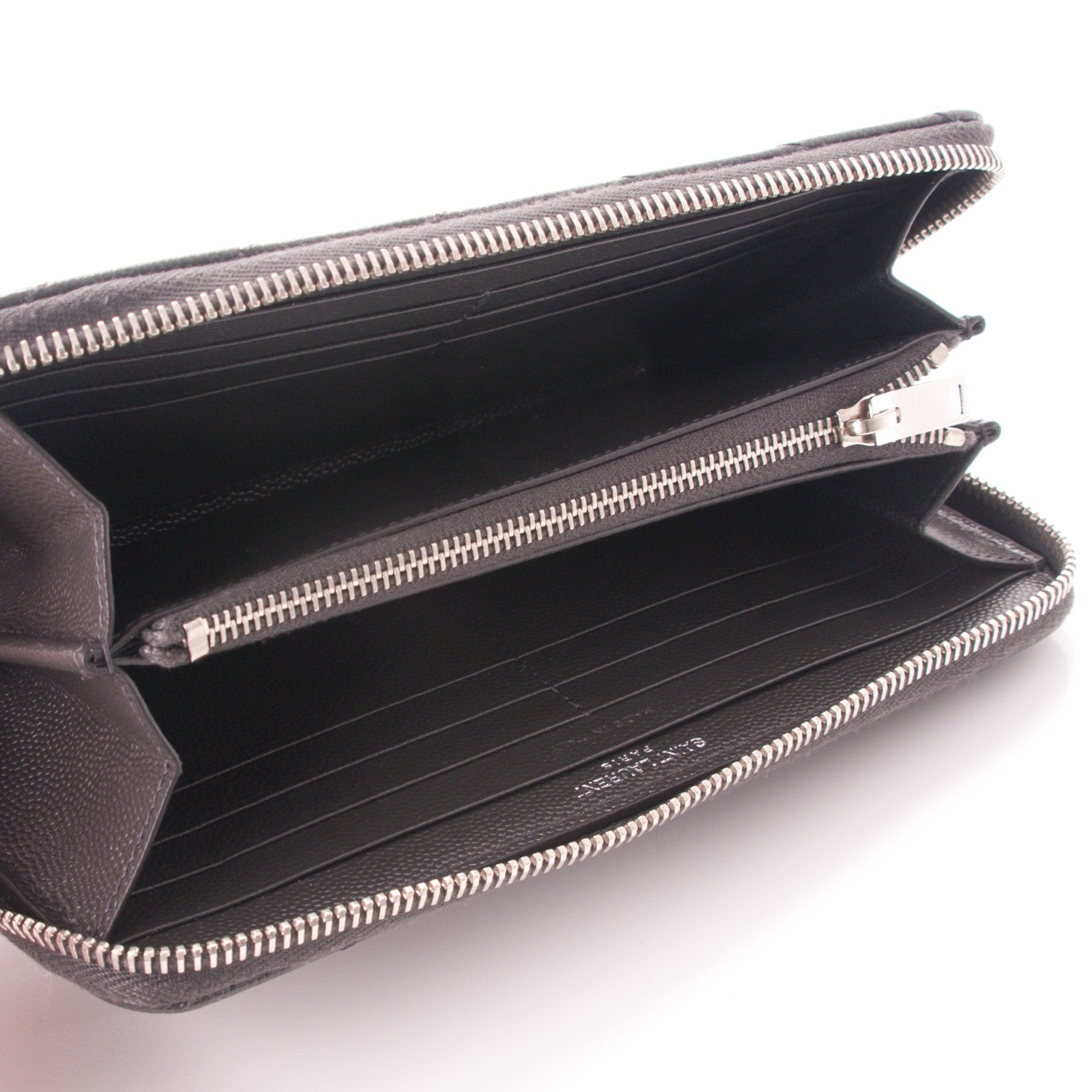 Saint Laurent Grain De Poudre Matelasse Chevron Monogram Zip Around Wallet Dark Anthracite 5 of 6