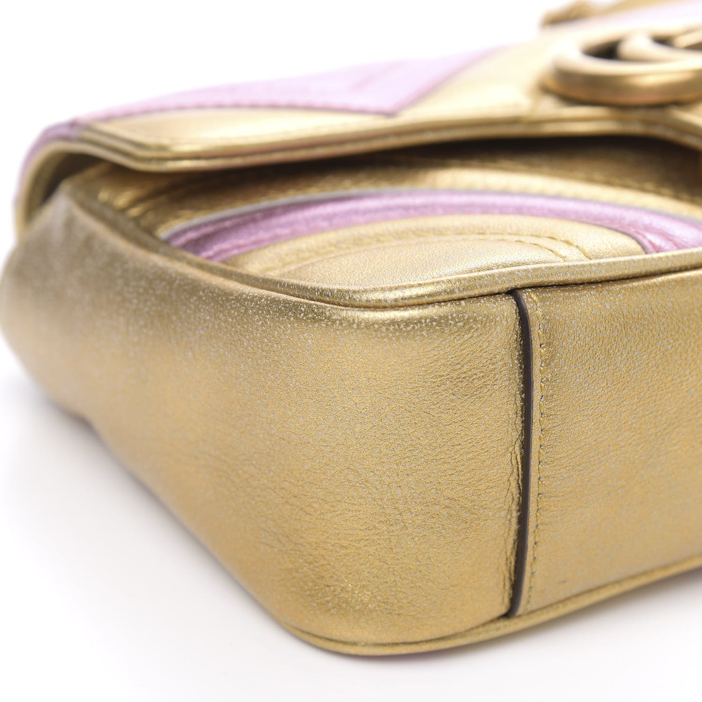 Metallic Calfskin Matelasse Mini GG Marmont Shoulder Bag Gold Pink