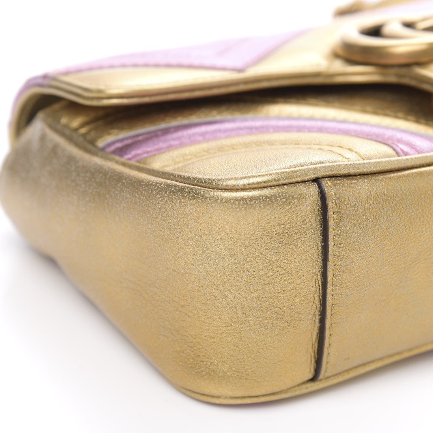 Gucci Metallic Calfskin Matelasse Mini GG Marmont Shoulder Bag Gold Pink 8 of 11