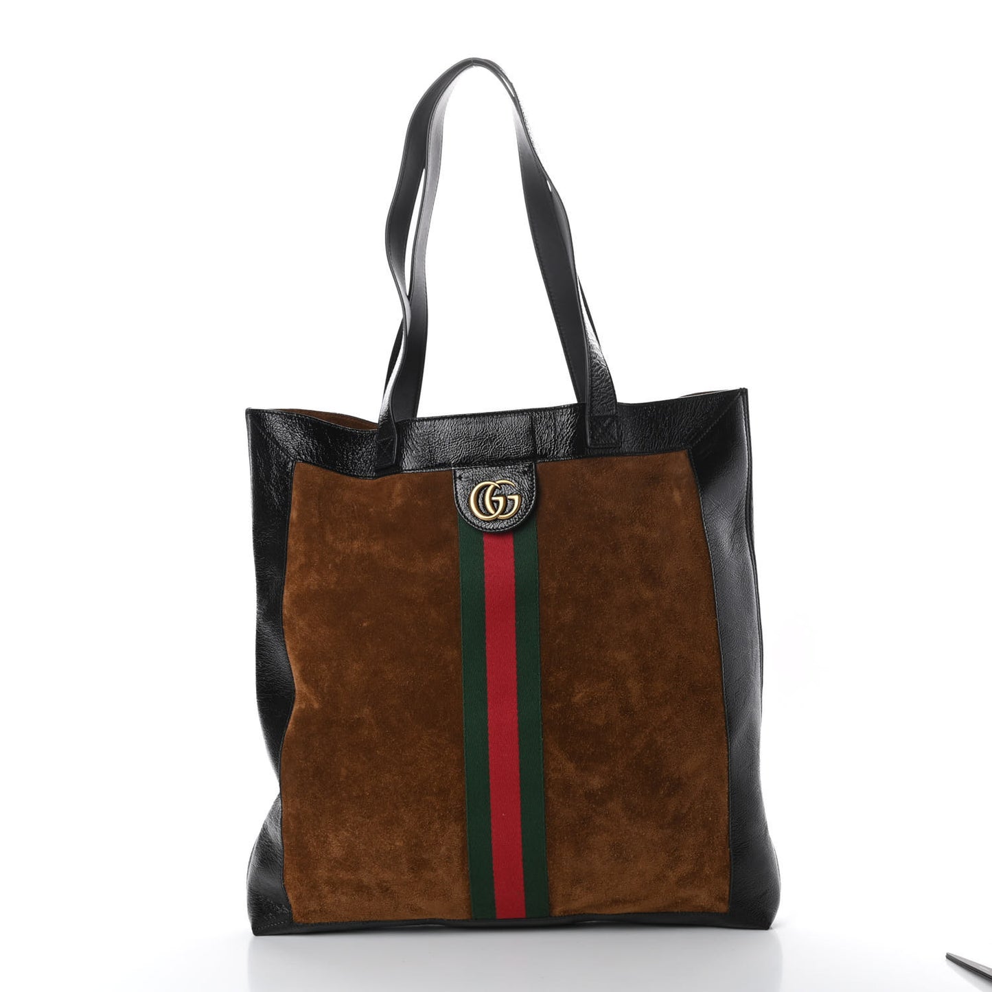 Suede Patent Web Large Ophidia Vertical Shopping Tote Nocciola Black