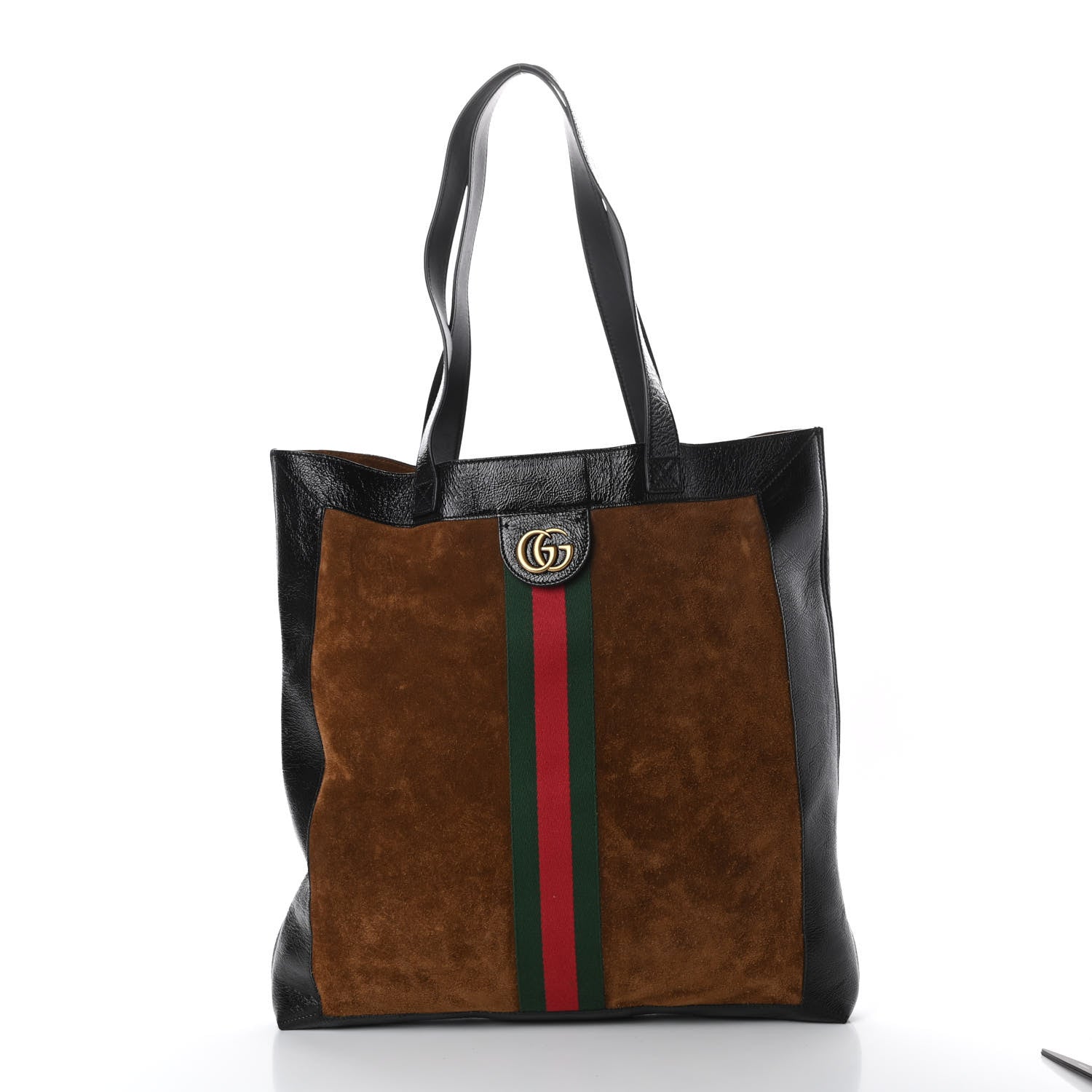 Gucci Suede Patent Web Large Ophidia Vertical Shopping Tote Nocciola Black 3 of 14