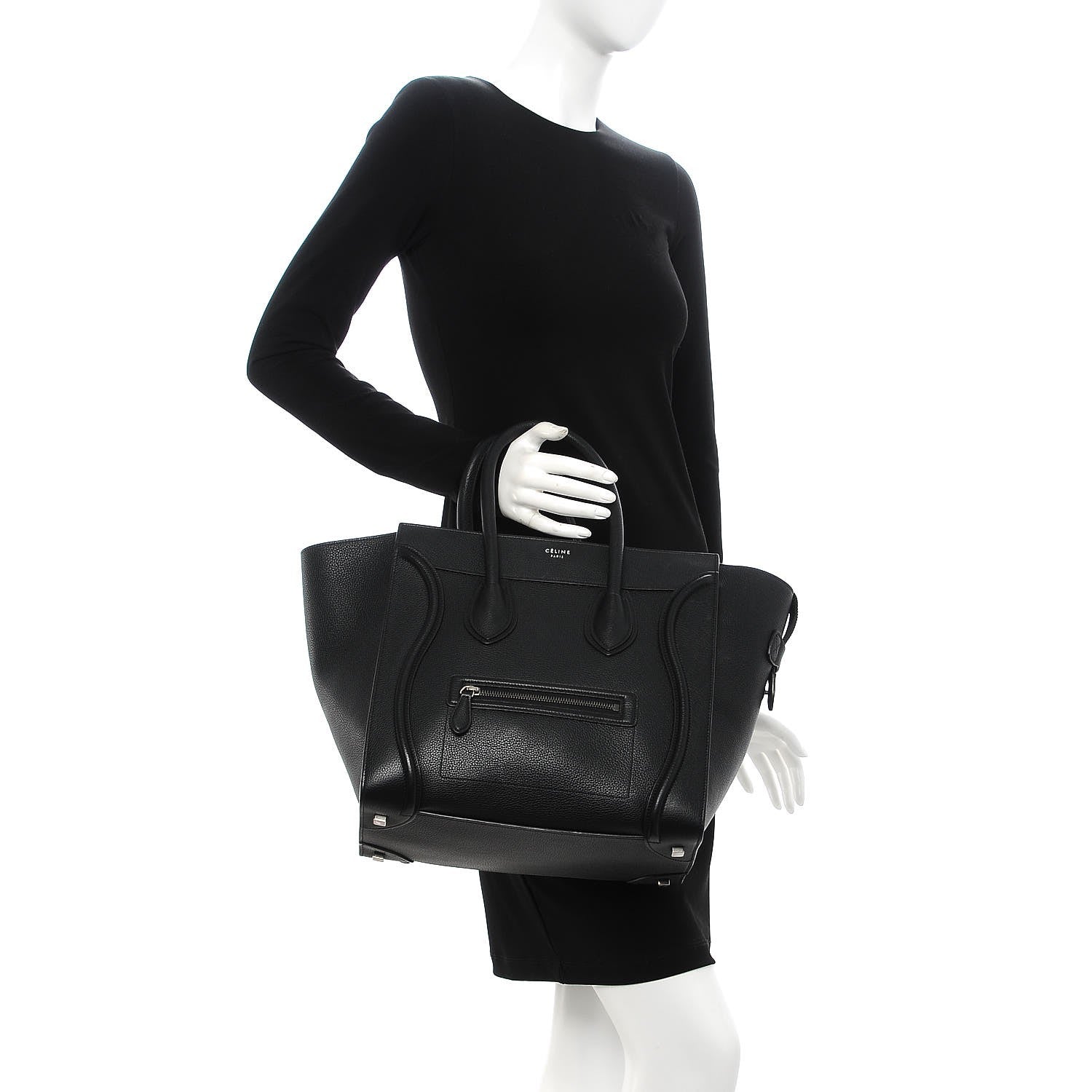 Celine Drummed Calfskin Mini Luggage Black 2 of 10
