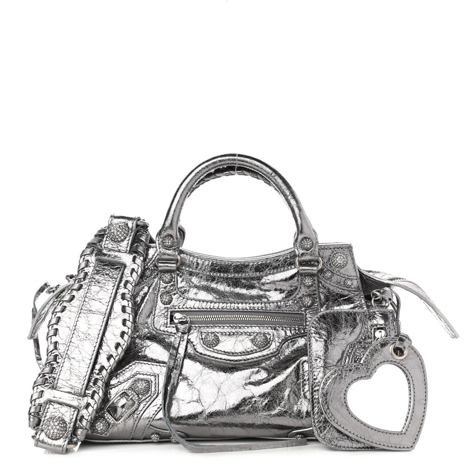 Balenciaga Agneau Arena Crystal Neo Cagole Handbag XS Silver 2 of 19
