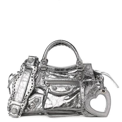 Balenciaga Agneau Arena Crystal Neo Cagole Handbag XS Silver 2 of 19