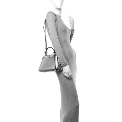 Fendi Cuoio Romano Lux Selleria Mini Peekaboo Iconic Satchel Argento 2 of 9