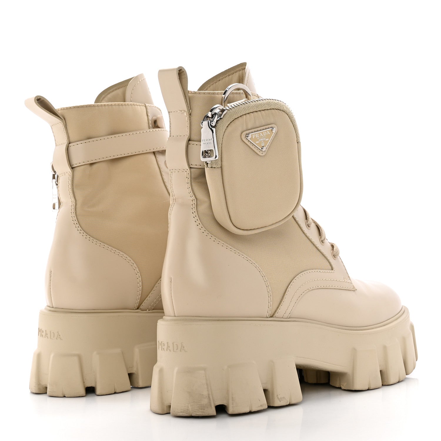 Prada Spazzolato Rois Re-Nylon Metal Triangle Logo Monolith Pouch Pocket 55mm Boots 38 Deserto 4 of 14