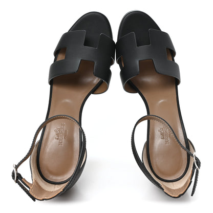 Hermes Calfskin Legend Wedge Sandals 38.5 Black 2 of 10