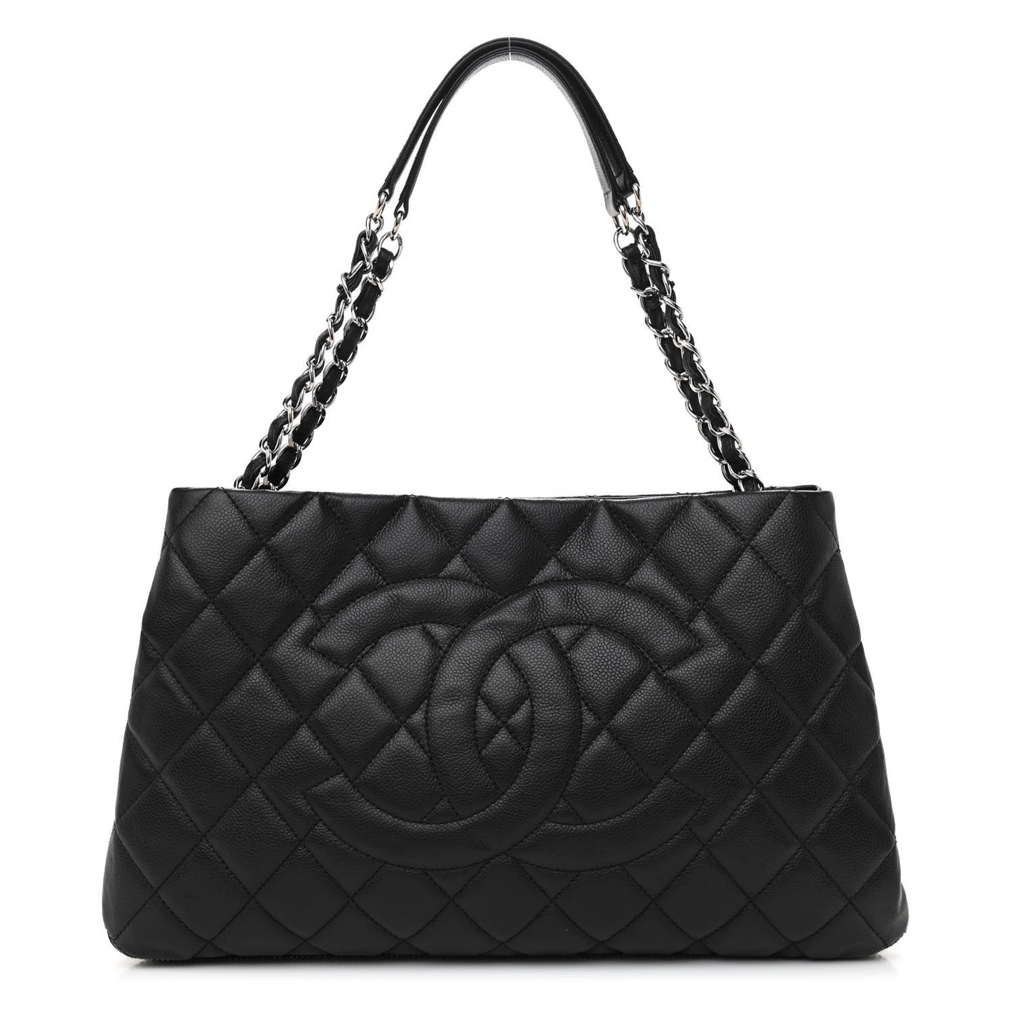 Caviar Quilted Expandable Zip Shoulder Bag Black
