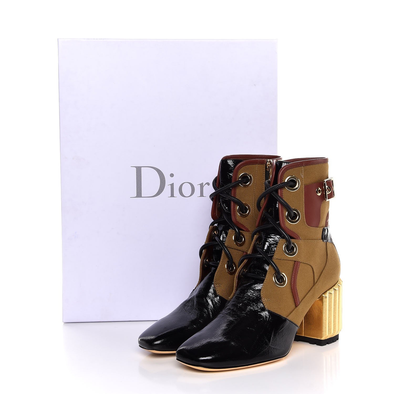 Christian Dior Canvas Glorious Lace Up Ankle Boots 38 Olive 8 of 8