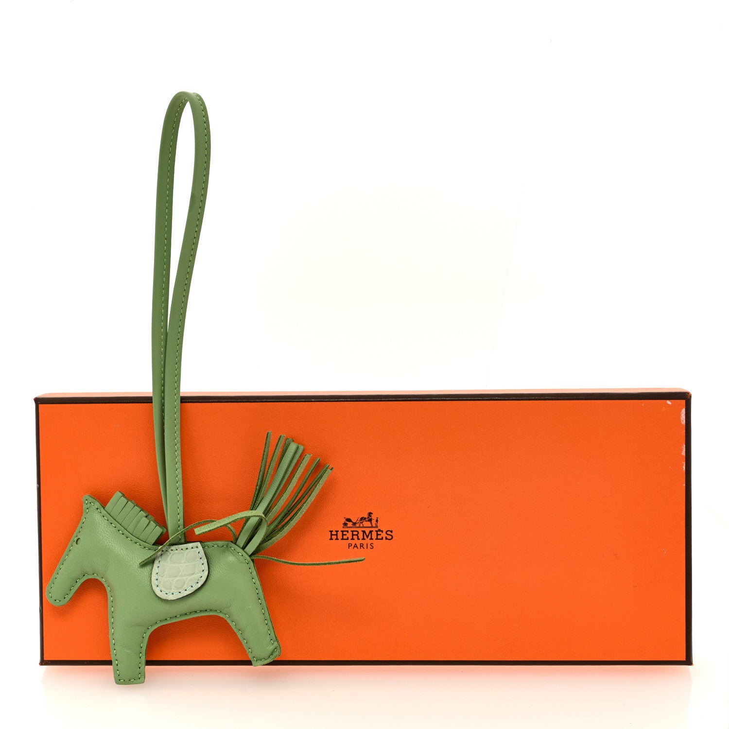 Hermes Milo Lambskin Matte Alligator Touch Grigri Rodeo Horse Bag Charm PM Vert Criquet Vert D'eau 4 of 4
