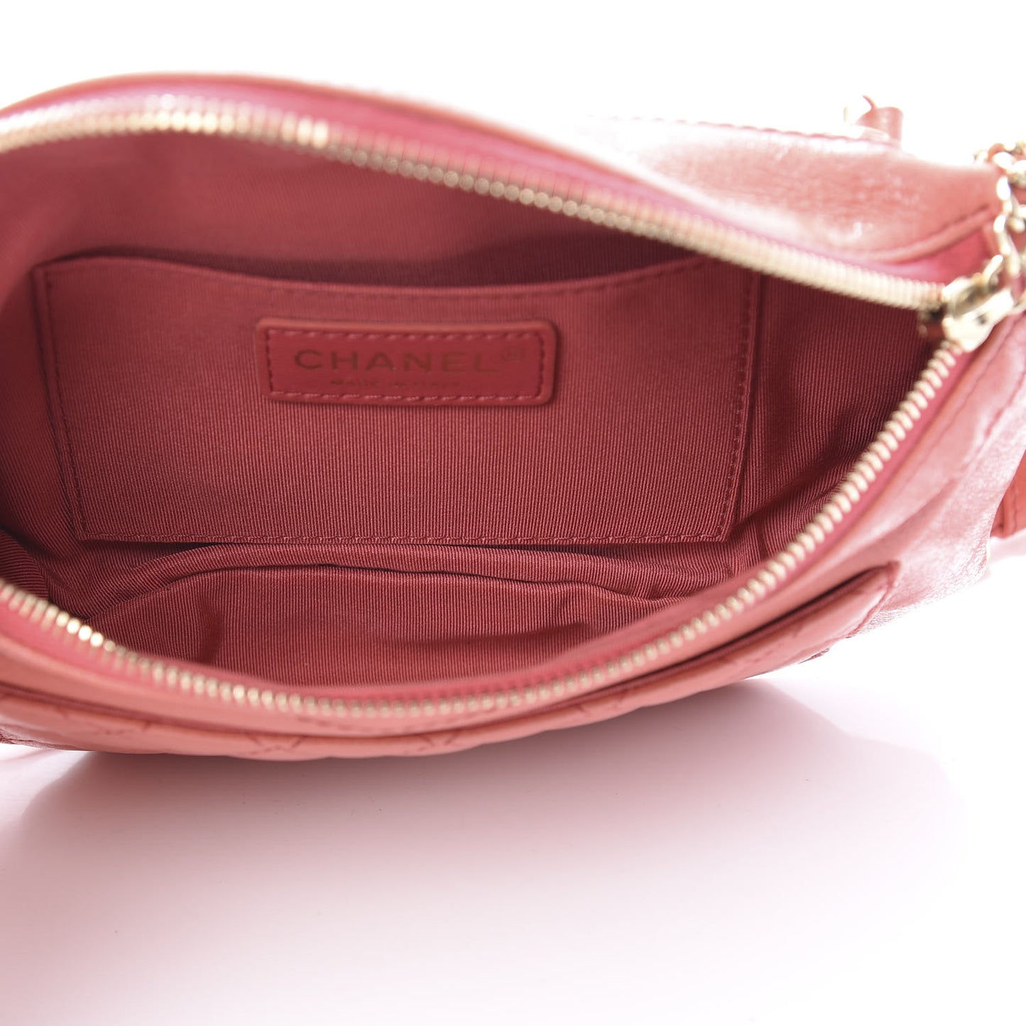 Crumpled Glazed Lambskin Quilted Waist Bag Fanny Pack Pink