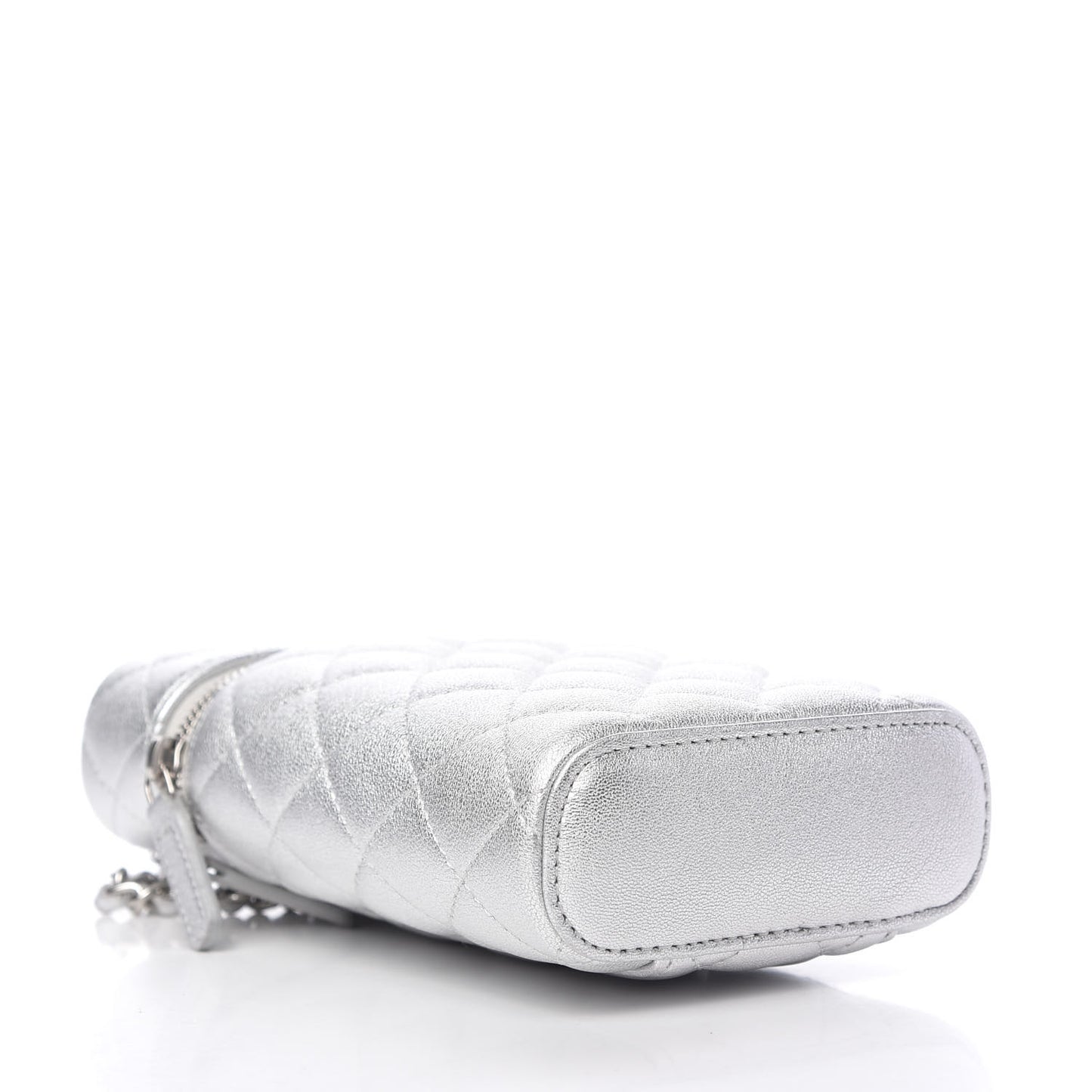 Metallic Lambskin Quilted Phone Holder With Chain Silver
