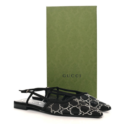 Gucci Tela Retino Kid Scamosciato Crystal GG Monogram Square Demi Ballet Flats 37.5 Black 9 of 9